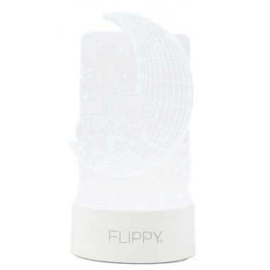 Lampa LED decorativa, Flippy, 3D, Ursulet si Semiluna, cu telecomanda, doua moduri de alimentare USB si baterii, 20 cm inaltime,