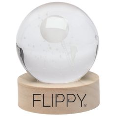 Lampa LED Decorativa, Flippy, cu Bila de Cristal cu Diametru 6cm, Model Astronaut pe Scara catre Luna 3D, Alimentare USB, Suport