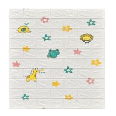 Set 10 Placi Tapet 3D, Flippy, 70 x 77 cm, Grosime 3 mm, din Polietilena, Tip Caramida, Model Animalute si Floricele, Suprafata 
