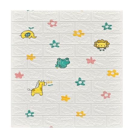 Set 10 Placi Tapet 3D, Flippy, 70 x 77 cm, Grosime 3 mm, din Polietilena, Tip Caramida, Model Animalute si Floricele, Suprafata 