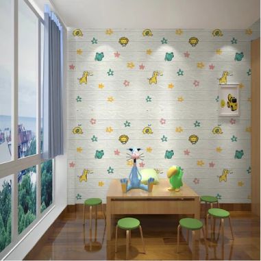 Set 10 Placi Tapet 3D, Flippy, 70 x 77 cm, Grosime 3 mm, din Polietilena, Tip Caramida, Model Animalute si Floricele, Suprafata 