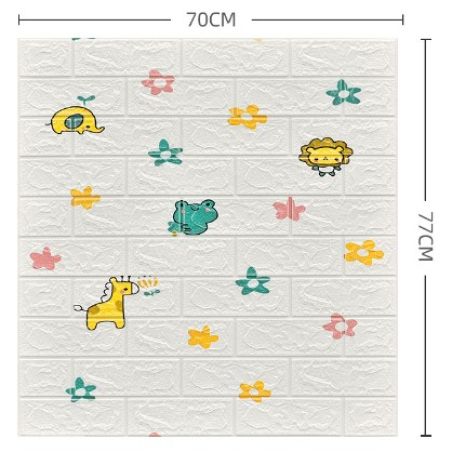 Set 10 Placi Tapet 3D, Flippy, 70 x 77 cm, Grosime 3 mm, din Polietilena, Tip Caramida, Model Animalute si Floricele, Suprafata 