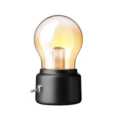 Lampa LED Decorativa sub forma de Bulb, Retro pentru interior, Negru/ Transparent, 5 V, 500 mA, ABS, Lumina Calda, Incarcare USB