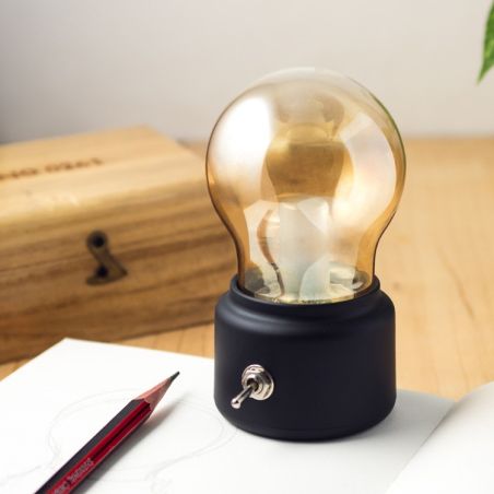Lampa LED Decorativa sub forma de Bulb, Retro pentru interior, Negru/ Transparent, 5 V, 500 mA, ABS, Lumina Calda, Incarcare USB