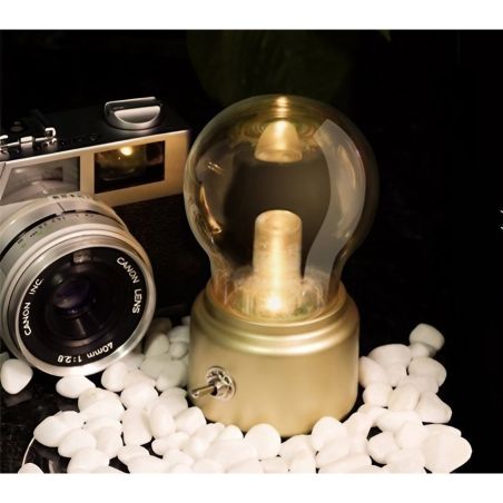 Lampa LED Decorativa sub forma de Bulb, Retro pentru interior, Bej/ Transparent, 5 V, 500 mA, ABS, Lumina Calda, Incarcare USB, 