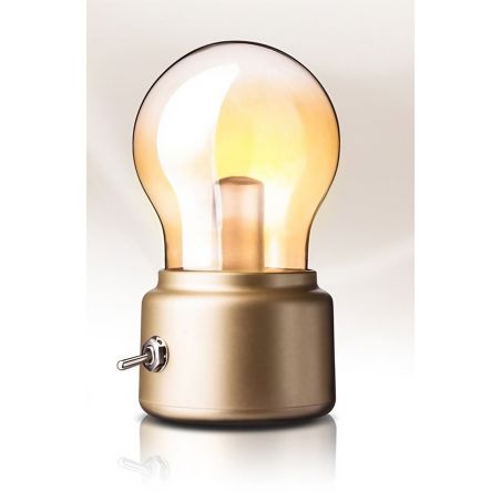 Lampa LED Decorativa sub forma de Bulb, Retro pentru interior, Bej/ Transparent, 5 V, 500 mA, ABS, Lumina Calda, Incarcare USB, 