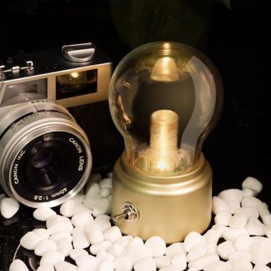 Lampa LED Decorativa sub forma de Bulb, Retro pentru interior, Bej/ Transparent, 5 V, 500 mA, ABS, Lumina Calda, Incarcare USB, 