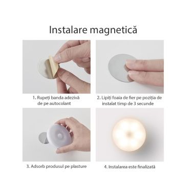 Lampa de Veghe LED, Flippy, cu Senzor de Miscare, Doua Tipuri de Lumina Alb Rece, Incarcare USB, Intrerupator On/Off/Auto, 0.6W,