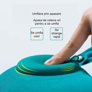 Perna pentru gat Flippy, portabila, umflare prin apasare, usor de depozitat, imbracata in material catifelat, in forma de U, 40 