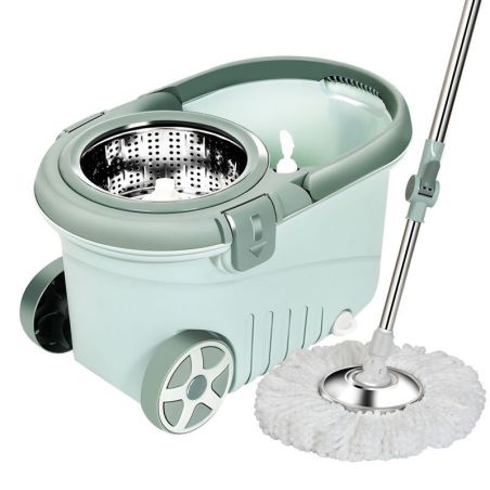 Set mop rotativ cu galeata Flippy, material plastic si microfibra, o rezerva inclusa, rezistent, cu dop scurgere, vas detasabil,