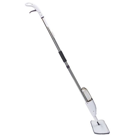 Mop plat, Flippy, cu pulverizator, pentru uz casnic, plastic, rezerva de mop din microfibra, 125x40 cm, Alb/Mov