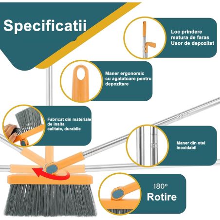 Set Matura si Faras cu Coada Detasabila, Flippy, cu Dinti de Pieptene pentru Curatare Matura, rotativ, pliabil, Otel inoxidabil 
