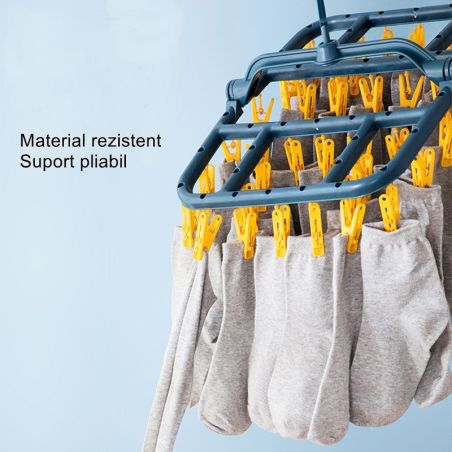 Uscator de Rufe Suspendat Flippy, cu 40 Carlige, Rotire 360 Grade, Protectie Vant, Pliabil, Patrat, Mateiral Plastic, Usor de De