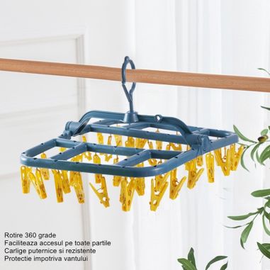 Uscator de Rufe Suspendat Flippy, cu 40 Carlige, Rotire 360 Grade, Protectie Vant, Pliabil, Patrat, Mateiral Plastic, Usor de De