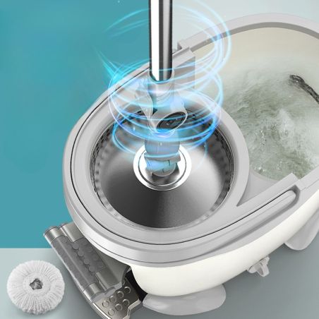 Set Galeata cu Pedala si Mop Rotativ 360°, Flippy, Cu Actiune Centrifuga x4, Pentru Uz Casnic, Maner din Otel Inoxidabil Telesco