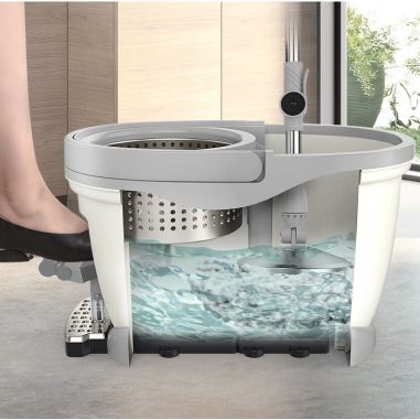 Set Galeata cu Pedala si Mop Rotativ 360°, Flippy, Cu Actiune Centrifuga x4, Pentru Uz Casnic, Maner din Otel Inoxidabil Telesco
