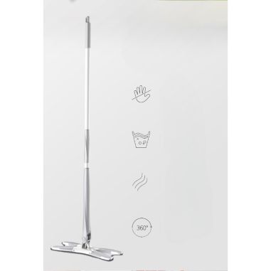 Mop Plat, Flippy, cu Sistem de Stoarcere, 4 Lavete Incluse, Lungime Telescopica 140 cm, Argintiu