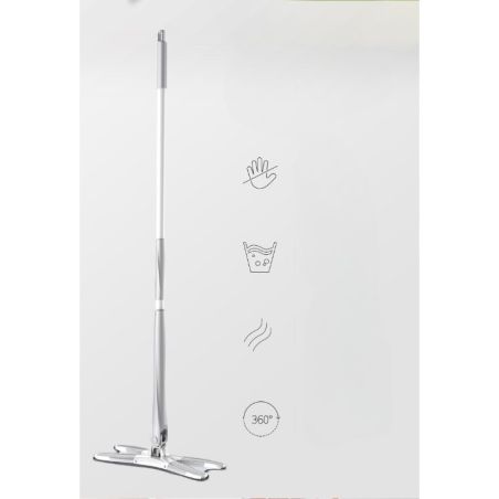 Mop Plat, Flippy, cu Sistem de Stoarcere, 4 Lavete Incluse, Lungime Telescopica 140 cm, Argintiu