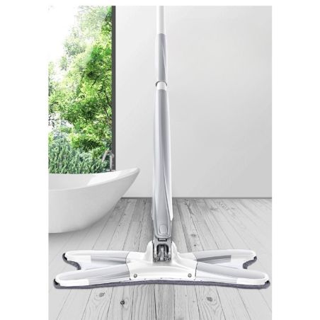 Mop Plat, Flippy, cu Sistem de Stoarcere, 4 Lavete Incluse, Lungime Telescopica 140 cm, Argintiu