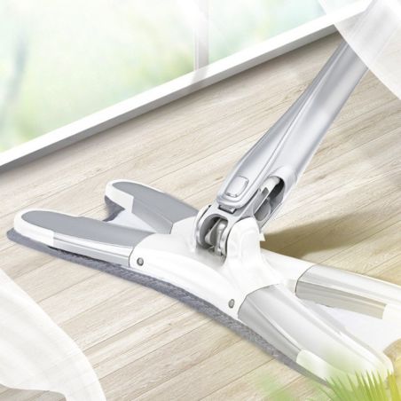 Mop Plat, Flippy, cu Sistem de Stoarcere, 4 Lavete Incluse, Lungime Telescopica 140 cm, Argintiu