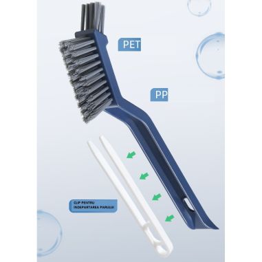 Perie 3in1 de Curatat Podele si Rosturi, Flippy, Lungime Maner 28 cm, Peri din PP, Otel si Plastic, Cleste pentru Scame si Par I