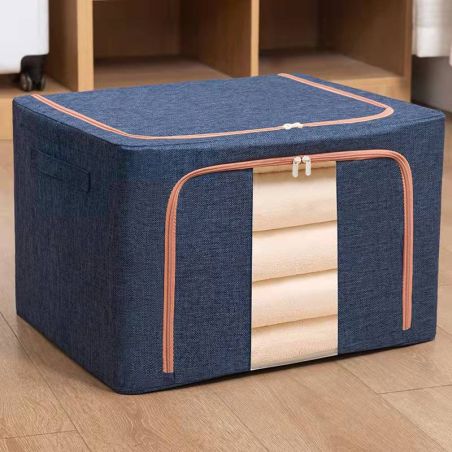 Cutie de Depozitare Pliabila, Flippy, 66 L, din Bumbac si In, 50x40x33 cm, Fereastra Frontala, 2 Usi de Acces cu Fermoar Bidirec