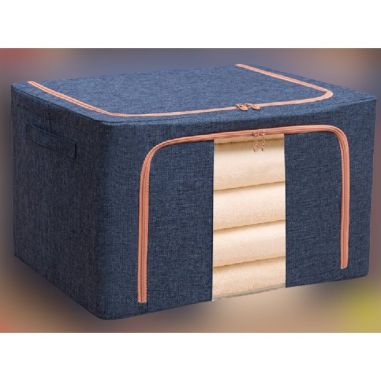 Cutie de Depozitare Pliabila, Flippy, 66 L, din Bumbac si In, 50x40x33 cm, Fereastra Frontala, 2 Usi de Acces cu Fermoar Bidirec