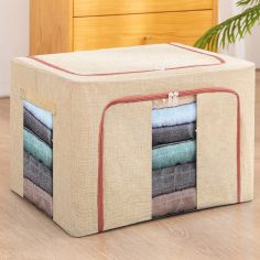 Cutie de Depozitare Pliabila, Flippy, 24 L, din Bumbac si In, 40x30x20 cm, 2 Ferestre, Frontala si Laterala, 2 Usi de Acces cu F