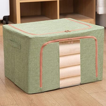 Cutie de Depozitare Pliabila, Flippy, 24 L, din Bumbac si In, 40x30x20 cm, Fereastra Frontala, 2 Usi de Acces cu Fermoar Bidirec