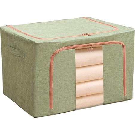Cutie de Depozitare Pliabila, Flippy, 24 L, din Bumbac si In, 40x30x20 cm, Fereastra Frontala, 2 Usi de Acces cu Fermoar Bidirec