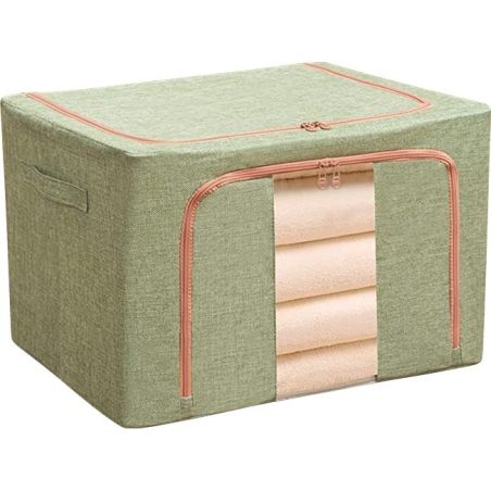 Cutie de Depozitare Pliabila, Flippy, 24 L, din Bumbac si In, 40x30x20 cm, Fereastra Frontala, 2 Usi de Acces cu Fermoar Bidirec