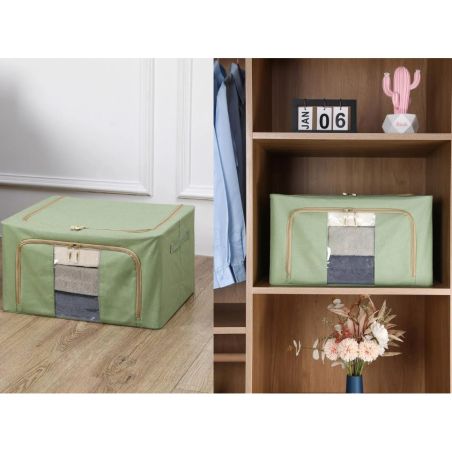 Cutie de depozitare pliabila, Flippy, Cu fermoar, 100 L, Textil, 60x42x40 cm, Cadru Metalic, Suport Baza Stabil din Plastic, Ver