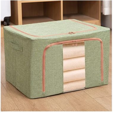 Cutie de depozitare pliabila, Flippy, Cu fermoar, 100 L, Textil, 60x42x40 cm, Cadru Metalic, Suport Baza Stabil din Plastic, Ver