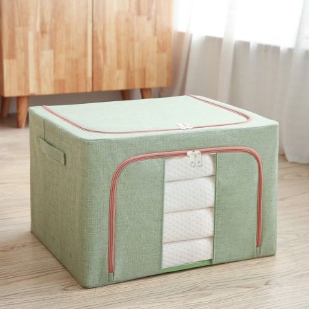 Cutie de depozitare pliabila, Flippy, Cu fermoar, 100 L, Textil, 60x42x40 cm, Cadru Metalic, Suport Baza Stabil din Plastic, Ver