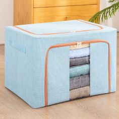 Cutie de depozitare pliabila, Flippy, Cu fermoar, 100 L, Textil, 60x42x40 cm, Cadru Metalic, Suport Baza Stabil din Plastic, Ble