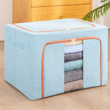 Cutie de depozitare pliabila, Flippy, Cu fermoar, 100 L, Textil, 60x42x40 cm, Cadru Metalic, Suport Baza Stabil din Plastic, Ble