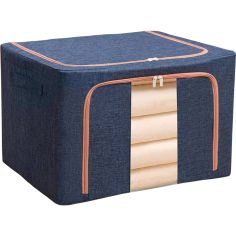 Cutie de depozitare pliabila, Flippy, Cu fermoar, 100 L, Textil, 60x42x40 cm, Cadru Metalic, Suport Baza Stabil din Plastic, Alb