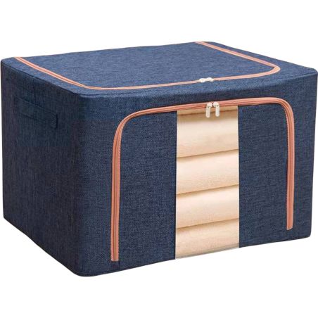 Cutie de depozitare pliabila, Flippy, Cu fermoar, 100 L, Textil, 60x42x40 cm, Cadru Metalic, Suport Baza Stabil din Plastic, Alb