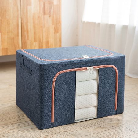Cutie de depozitare pliabila, Flippy, Cu fermoar, 100 L, Textil, 60x42x40 cm, Cadru Metalic, Suport Baza Stabil din Plastic, Alb