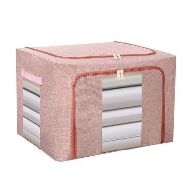 Cutie de Depozitare Pliabila, Flippy, 66 L, din Bumbac si In, 50x40x33 cm, 2 Ferestre, Frontala si Laterala, 2 Usi de Acces cu F