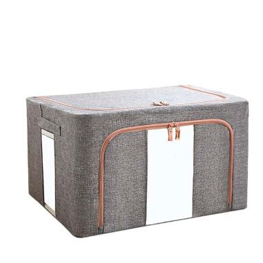 Cutie de depozitare pliabila, Flippy, Cu fermoar, 66 L, Textil, 50x40x33 cm, Gri, Cadru Metalic, Suport Baza Stabil din Plastic,
