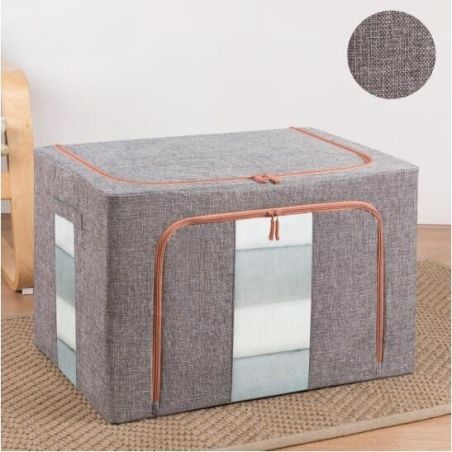 Cutie de depozitare pliabila, Flippy, Cu fermoar, 66 L, Textil, 50x40x33 cm, Gri, Cadru Metalic, Suport Baza Stabil din Plastic,