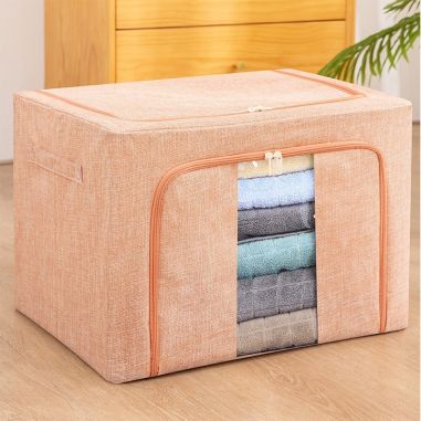 Cutie de depozitare pliabila, Flippy, Cu fermoar, 66 L, Textil, 50x40x33 cm, Cadru Metalic, Suport Baza Stabil din Plastic, Roz 