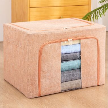 Cutie de depozitare pliabila, Flippy, Cu fermoar, 66 L, Textil, 50x40x33 cm, Cadru Metalic, Suport Baza Stabil din Plastic, Roz 