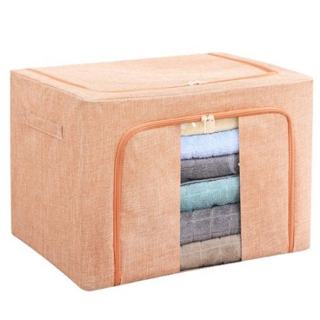 Cutie de depozitare pliabila, Flippy, Cu fermoar, 66 L, Textil, 50x40x33 cm, Cadru Metalic, Suport Baza Stabil din Plastic, Roz 