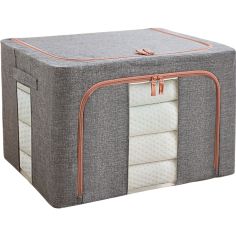 Cutie de depozitare pliabila, Flippy, Cu fermoar, 100 L, Textil, 60x42x40 cm, Cadru Metalic, Suport Baza Stabil din Plastic, Gri