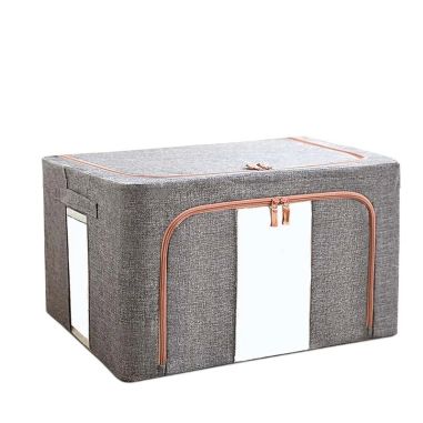 Cutie de Depozitare Pliabila, Flippy, 24 L, din Bumbac si In, 40x30x20 cm, 2 Ferestre, Frontala si Laterala, 2 Usi de Acces cu F