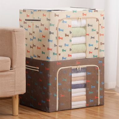 Cutie de Depozitare Pliabila, Flippy, 66 L, Panza Oxford, 50x40x33 cm, Fereastra Frontala, 2 Usi de Acces cu Fermoar Bidirection