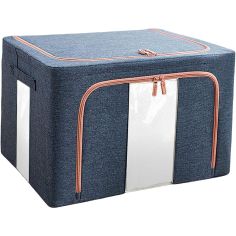 Cutie de Depozitare Pliabila, Flippy, Cu Fermoar, 24 L, Textil, 40x30x20 cm, Cadru Metalic, Suport Baza Stabil din Plastic, Alba