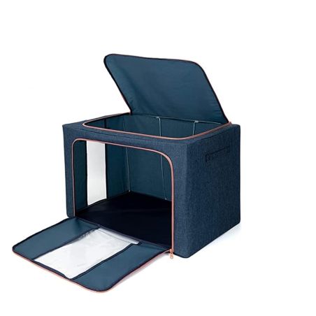 Cutie de Depozitare Pliabila, Flippy, Cu Fermoar, 24 L, Textil, 40x30x20 cm, Cadru Metalic, Suport Baza Stabil din Plastic, Alba